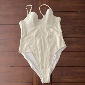 Textured ribbed high-cut one-piece swimsuit